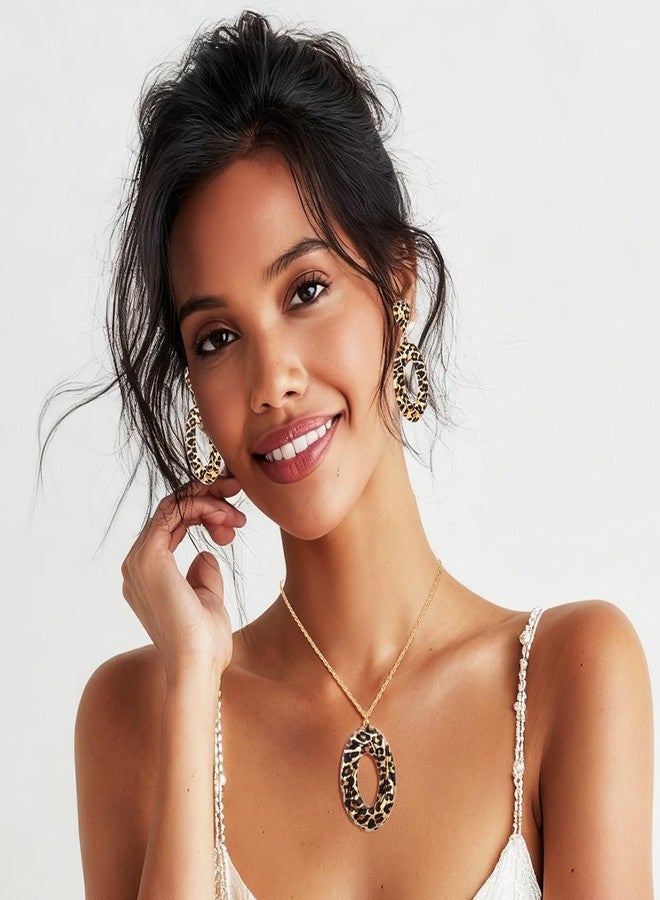 Bmirth Leopard Print Necklace Set Leopard Jewelry Set Vintage Necklace and Earring Sets for Women - Image 4