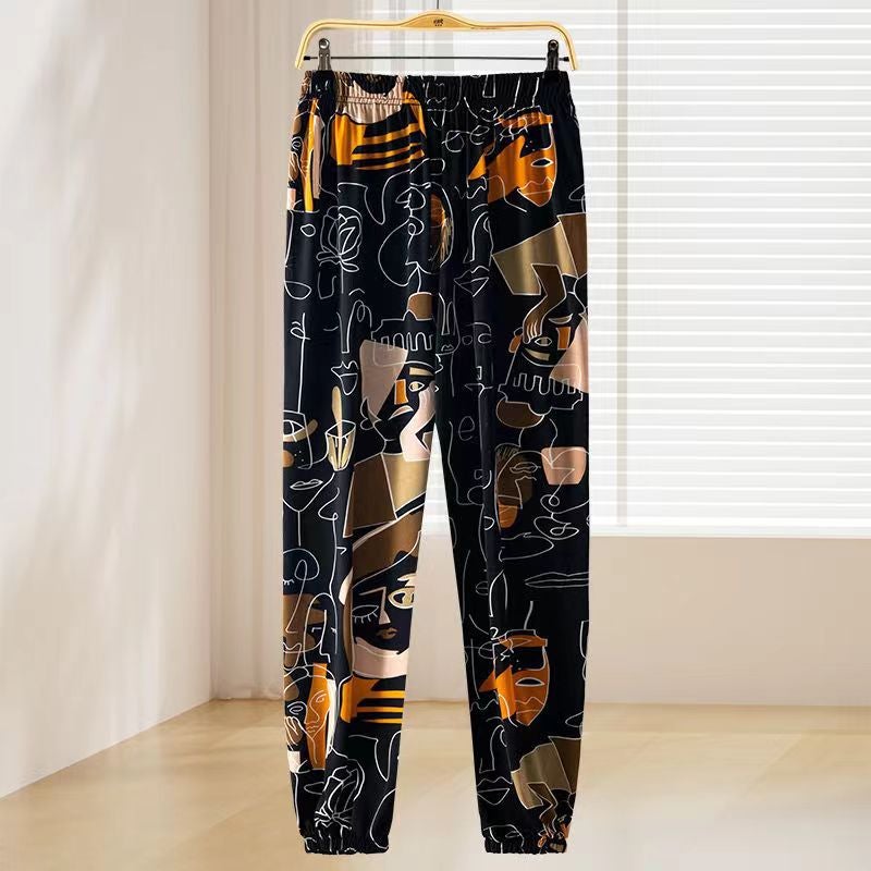 Guofeng Anti-mosquito Pants High Waist Womens Summer Thin Ice Silk Bloomers Stall Cool Pants Harlan Bundled Pants Beauty Figure 