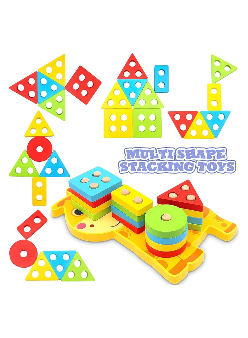 Montessori Toys for 1 2 3 4 Year Old Boy Girl, Sensory Wooden Sorting and Stacking Toy Educational Toy for Baby, Color Recognition Shape Sorter Toddler Toys Age 1-2 - Image 2