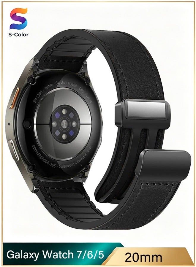 S-Color 20mm Leather Strap Compatible with Galaxy Watch 7 40/47mm/Watch 6 43/47mm/Galaxy Watch 5 Pro 45mm/Watch5 40/44mm/Watch 4 Replacement Band Compatible with Huawei GT2 GT3/42mm Black - Image 1
