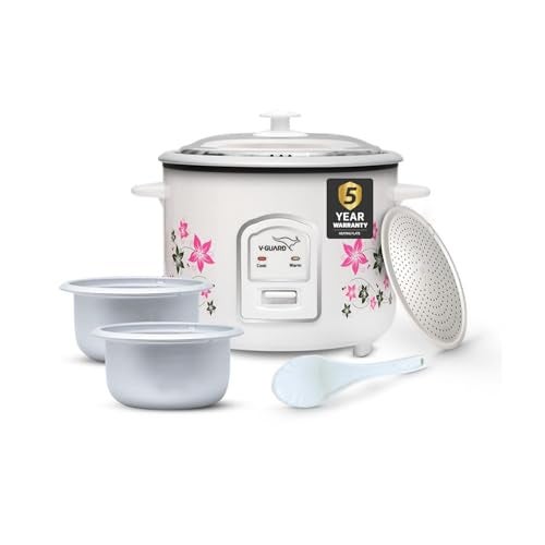 V-Guard VRC 1.8-Litre Electric Rice Cooker with 700 W Power, 2 Pots, Spatula, Rice Separator 5-Yr Heating Plate & 2-Yr Product Coverage Automatic Cooking with Double-Layered Body & Cool Touch Handles. - Image 1