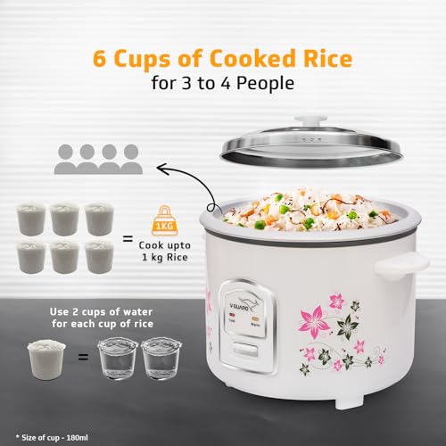 V-Guard VRC 1.8-Litre Electric Rice Cooker with 700 W Power, 2 Pots, Spatula, Rice Separator 5-Yr Heating Plate & 2-Yr Product Coverage Automatic Cooking with Double-Layered Body & Cool Touch Handles. - Image 5