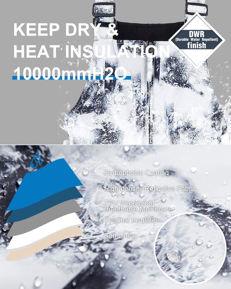 CREATMO US Boys Snow Pants Kids Ski Pants Classic Heavyweight Snow Bib Ski Pant Snowsuit Black White 4/5 - Image 1