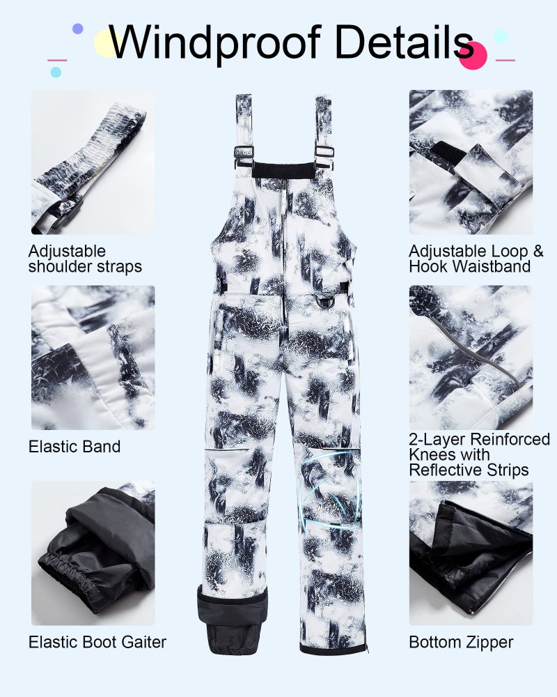 CREATMO US Boys Snow Pants Kids Ski Pants Classic Heavyweight Snow Bib Ski Pant Snowsuit Black White 4/5 - Image 3