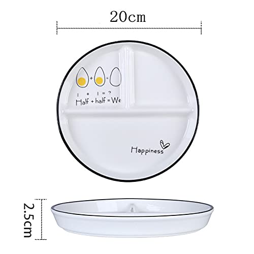 OnePine 1Pcs Ceramic Portion Control Plate Porcelain Healthy Eating Plate 8 inch Round Diet Plates Divided Plates Porcelain Dinner Plates with 3 Compartment for Dessert Salad Pasta and Steak etc - Image 3