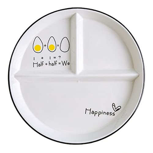 OnePine 1Pcs Ceramic Portion Control Plate Porcelain Healthy Eating Plate 8 inch Round Diet Plates Divided Plates Porcelain Dinner Plates with 3 Compartment for Dessert Salad Pasta and Steak etc - Image 1
