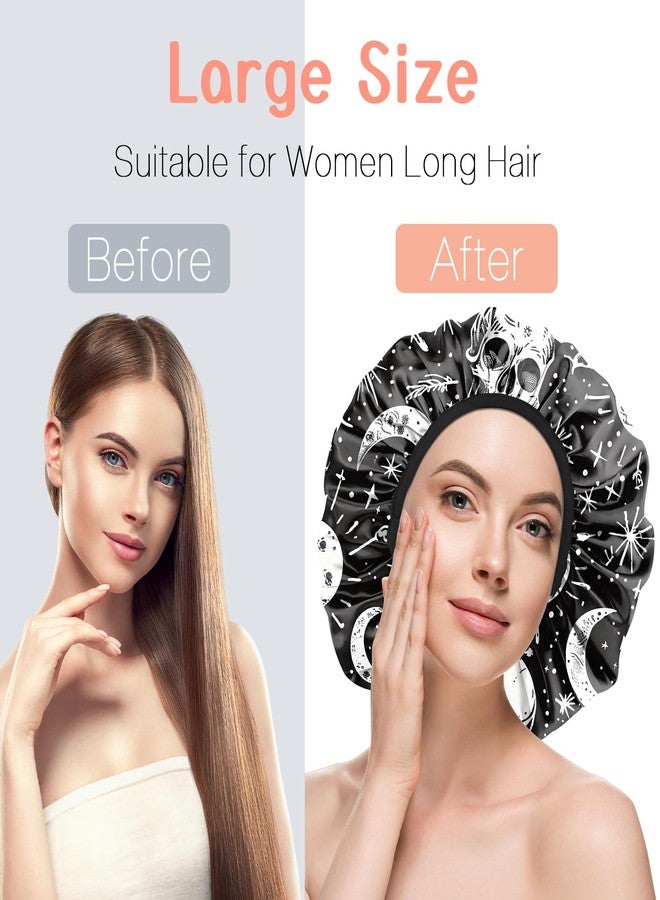 BHAHB Luxury Shower Cap Reusable Terry Cloth Lined EVA Triple Waterproof Layer Elastic Hair Bath Caps for Women Girls Cute-Skull - Image 4