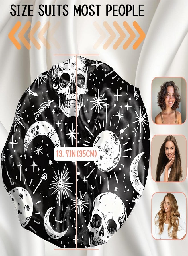 BHAHB Luxury Shower Cap Reusable Terry Cloth Lined EVA Triple Waterproof Layer Elastic Hair Bath Caps for Women Girls Cute-Skull - Image 2