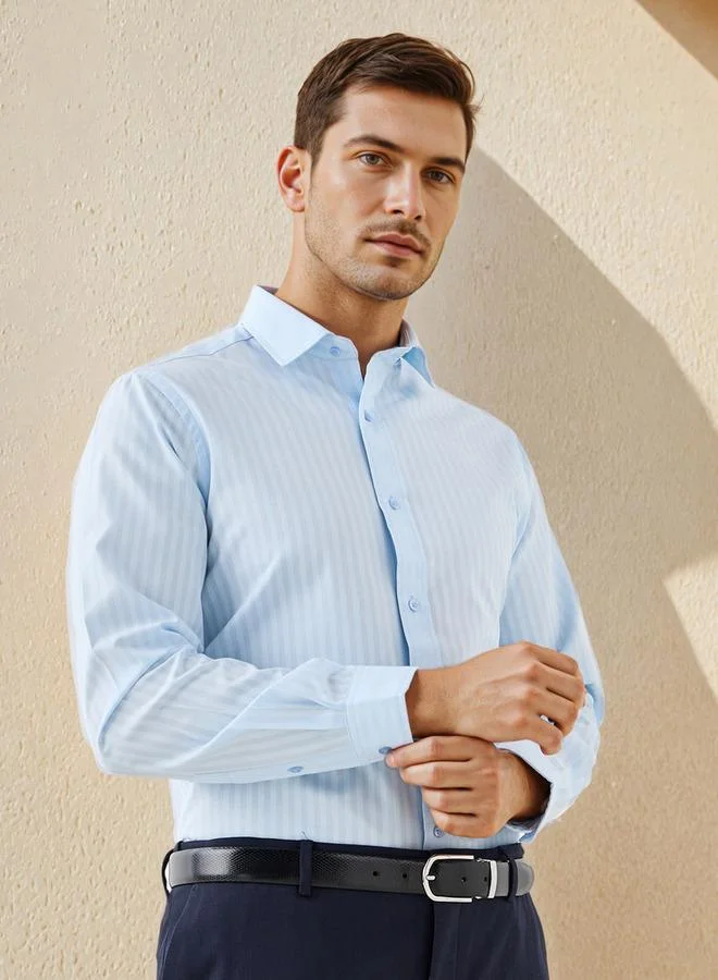 Splash FAV Regular Fit Striped Collared Dobby Shirt with Long Sleeves