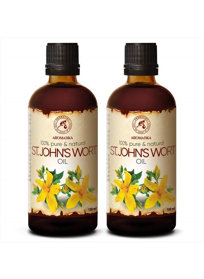 Aromatika زيت سانت جون 6.8 أونصة (2 * 100 مل) - هيبيريكوم بيرفوراتوم - زيت ناقل للزيوت الأساسية - زيت للبشرة - زيت للشعر - زيت للجسم - زيت للوجه - زيت للاستحمام - Image 1