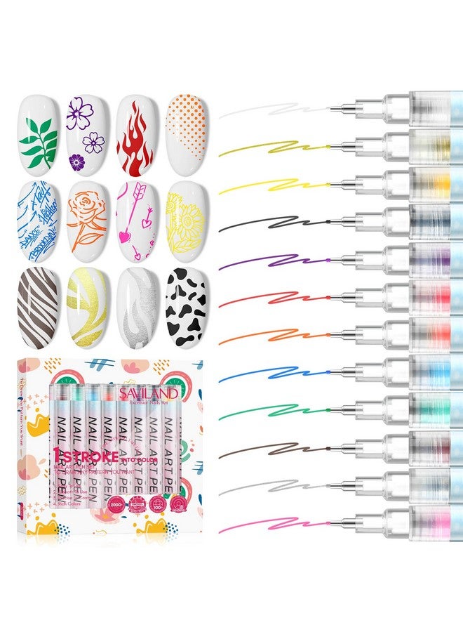 SAVILAND Nail Art Pens Set: 12 Colors 0.5MM 3D Nail Polish Pens Quick Drying Acrylic Paint Nail Art Markers Nail Point Graffiti Dotting Tools Drawing Painting Liner Nail Art Design Pens Home DIY - Image 1