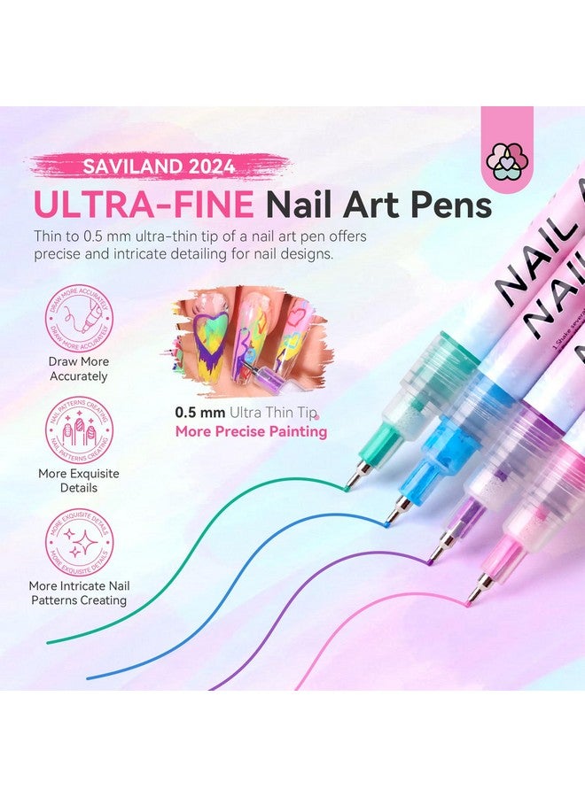 SAVILAND Nail Art Pens Set: 12 Colors 0.5MM 3D Nail Polish Pens Quick Drying Acrylic Paint Nail Art Markers Nail Point Graffiti Dotting Tools Drawing Painting Liner Nail Art Design Pens Home DIY - Image 3