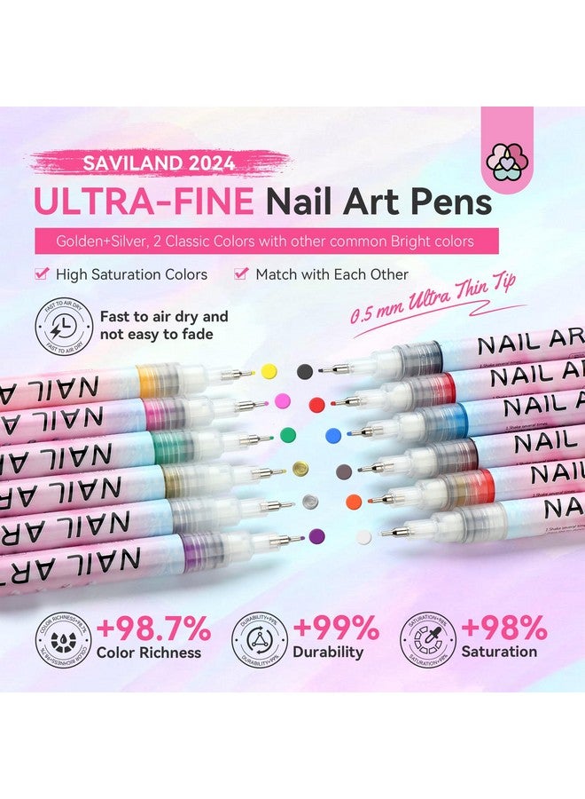 SAVILAND Nail Art Pens Set: 12 Colors 0.5MM 3D Nail Polish Pens Quick Drying Acrylic Paint Nail Art Markers Nail Point Graffiti Dotting Tools Drawing Painting Liner Nail Art Design Pens Home DIY - Image 5