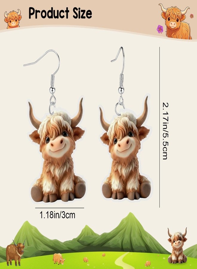 Joyline Highland Cow Lovers Gifts Highland Cow Earrings for Women Lightweight Acrylic Dangle Earrings Western Party Outfits Accessories (Beige) - Image 2
