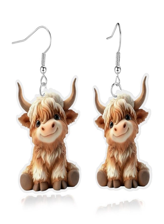 Joyline Highland Cow Lovers Gifts Highland Cow Earrings for Women Lightweight Acrylic Dangle Earrings Western Party Outfits Accessories (Beige) - Image 1