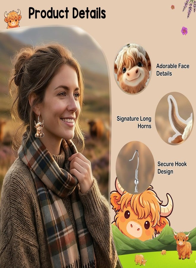 Joyline Highland Cow Lovers Gifts Highland Cow Earrings for Women Lightweight Acrylic Dangle Earrings Western Party Outfits Accessories (Beige) - Image 3