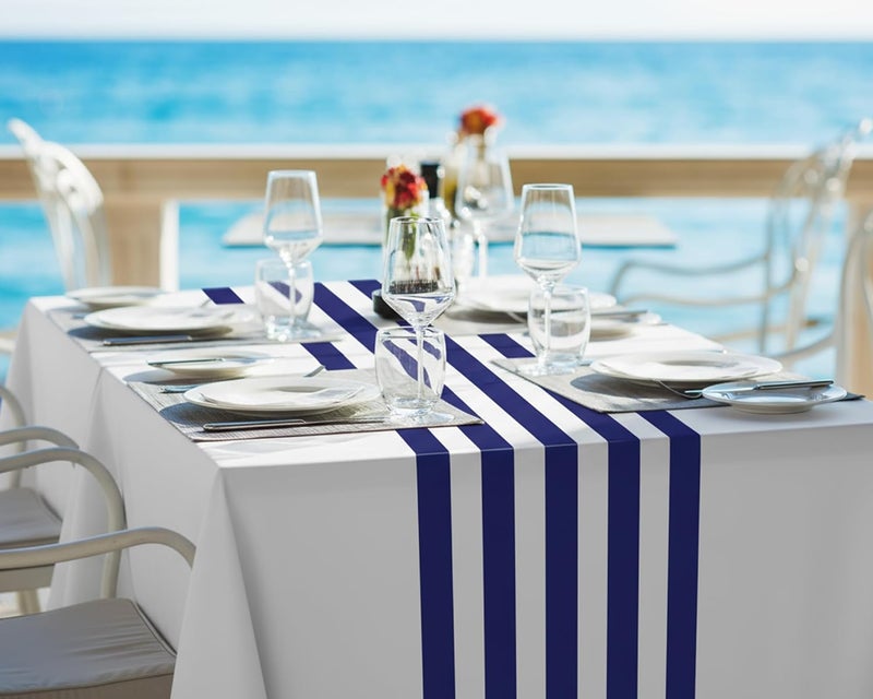 Oudain 6 Pcs Striped Tablecloth 108 x 54 Inch Disposable Plastic Table Cloth Waterproof Tablecloth Rectangle Table Cover for Birthday Wedding Bridal Party Supplies (Blue White) - Image 5