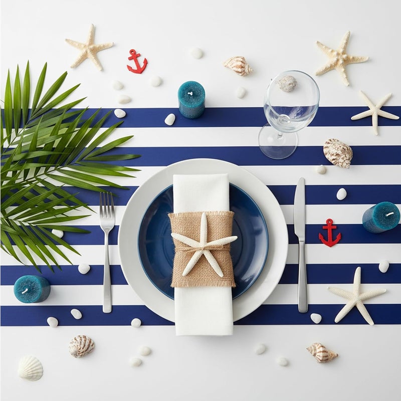 Oudain 6 Pcs Striped Tablecloth 108 x 54 Inch Disposable Plastic Table Cloth Waterproof Tablecloth Rectangle Table Cover for Birthday Wedding Bridal Party Supplies (Blue White) - Image 4