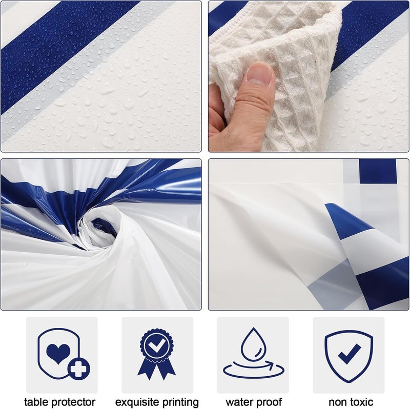 Oudain 6 Pcs Striped Tablecloth 108 x 54 Inch Disposable Plastic Table Cloth Waterproof Tablecloth Rectangle Table Cover for Birthday Wedding Bridal Party Supplies (Blue White) - Image 3