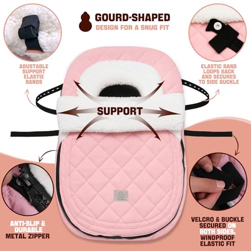 ACRABROS Car Seat Cover Baby: Winter Infant Carseat Canopy for Boy Girl Newborn, Zipper Peeping Window, Warm Cozy Cold Weather Waterproof Fitted, Pink - Image 3