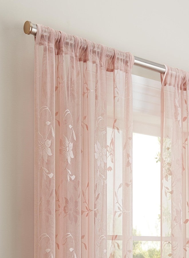 Waverly Sherry Lace Lightweight Elegant Floral Sheer Rod Pocket Cafe Window Curtain for Living Room (1 Panel), 54 in x 63 in, Blush - Image 5