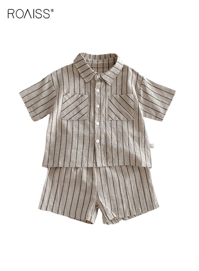 roaiss 2 Piece Comortable Clothing Set for Toddler Boys, Striped Shirt and Shorts Set, Stylish Summer Outfit with Short Sleeve Top and Elastic Waist Short Pants  - Image 1