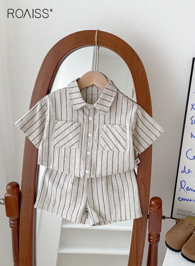 roaiss 2 Piece Comortable Clothing Set for Toddler Boys, Striped Shirt and Shorts Set, Stylish Summer Outfit with Short Sleeve Top and Elastic Waist Short Pants  - Image 3