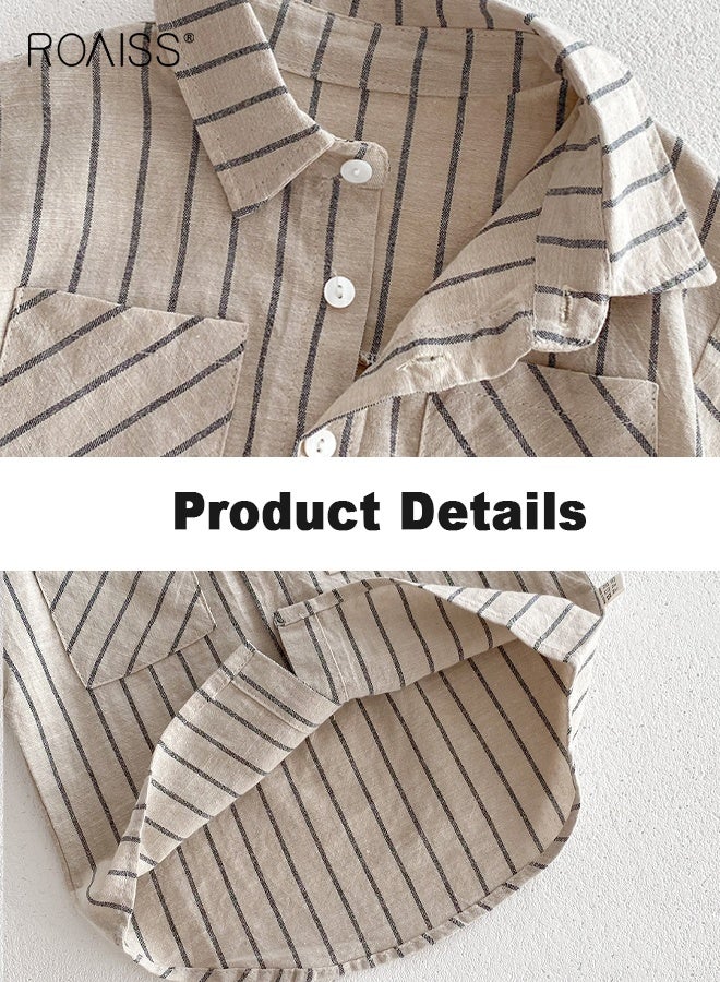 roaiss 2 Piece Comortable Clothing Set for Toddler Boys, Striped Shirt and Shorts Set, Stylish Summer Outfit with Short Sleeve Top and Elastic Waist Short Pants  - Image 4