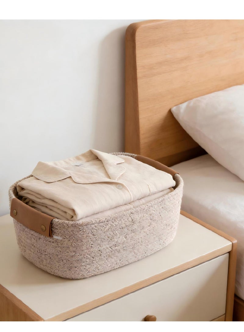 AiheArron Storage Basket, Storage Baskets for Shelves Organizer, Cotton Rope Baskets for Storage, Woven Basket for Handles,Towel Baskets for Bathroom (Light Brown,L) - Image 5