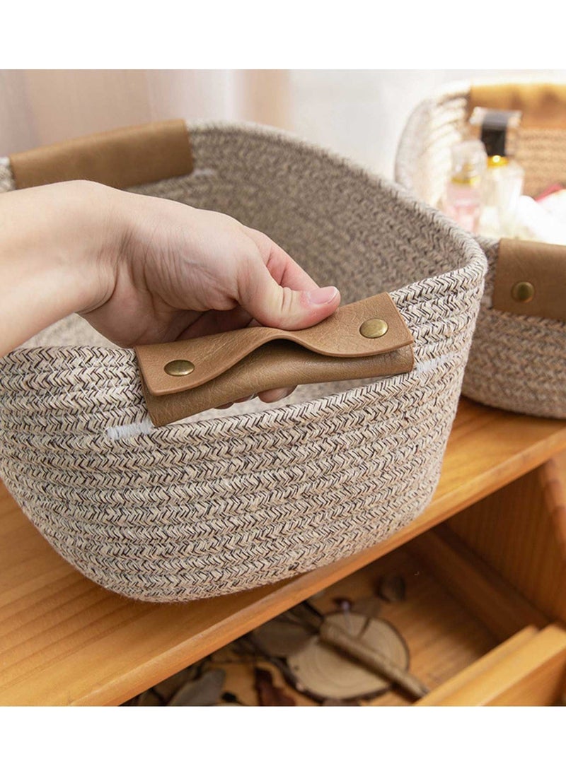 AiheArron Storage Basket, Storage Baskets for Shelves Organizer, Cotton Rope Baskets for Storage, Woven Basket for Handles,Towel Baskets for Bathroom (Light Brown,L) - Image 3