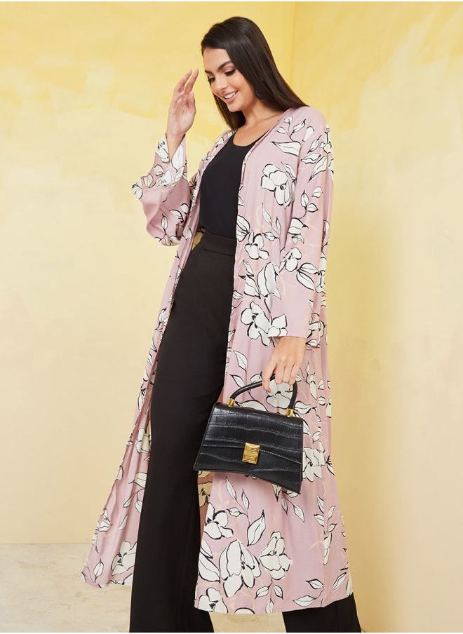 Styli - Midi Length Floral Print Kimono - Image 1