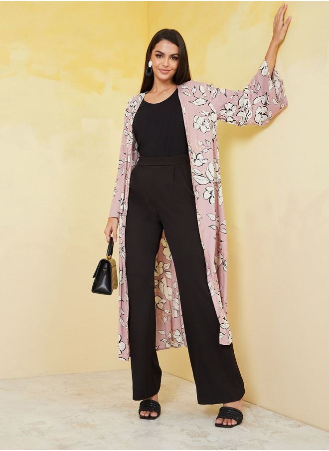 Styli - Midi Length Floral Print Kimono - Image 1