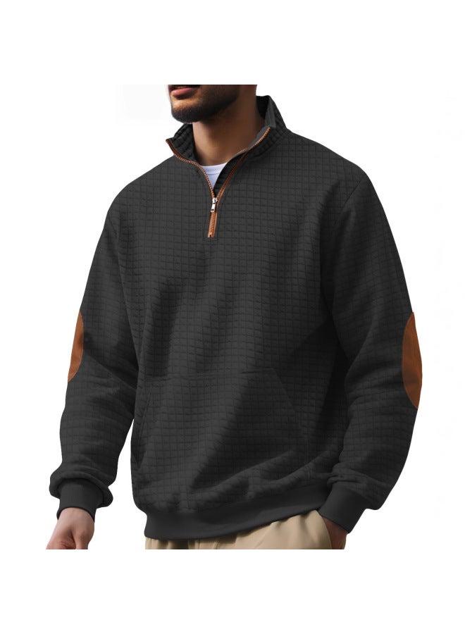 Tk Casual Sports Hoodie Jacquard Small Square Stand Collar Half Zipper Waffle Top For Men - Image 4