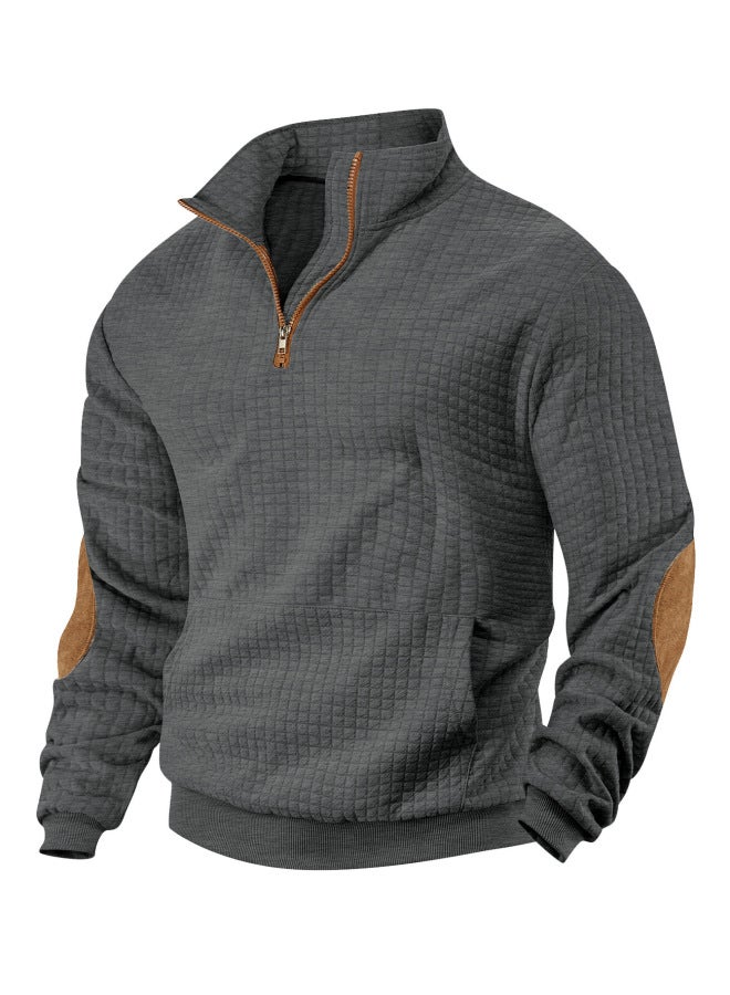 Tk Casual Sports Hoodie Jacquard Small Square Stand Collar Half Zipper Waffle Top For Men - Image 1