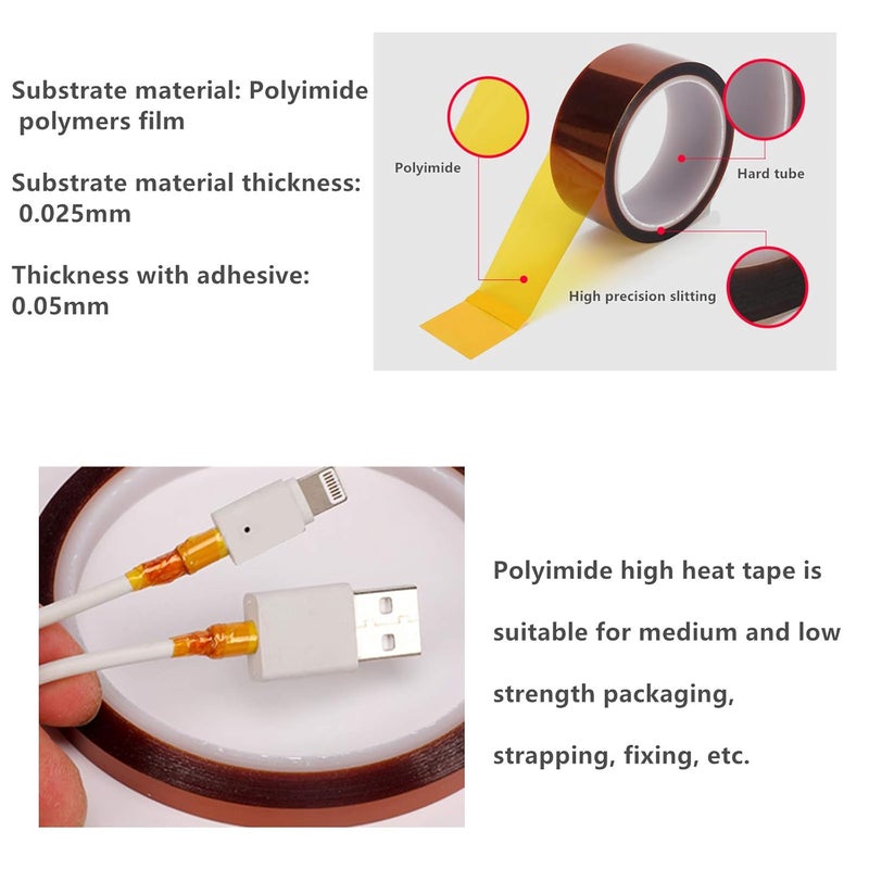 TXINLEI High Temperature Tape, 2 inch (50mm) X 108 FT (33M) Polyimide Resistant Tape Silicone Adhesive for 3D Print Platform, Soldering, - Image 5
