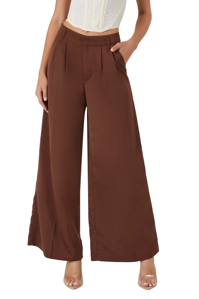Forever 21 Mid-Rise Ultra Wide-Leg Pants Chocolate Small - Image 2