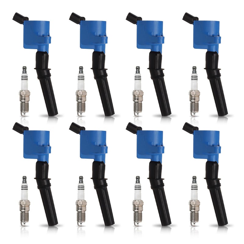 ENA Set of 8 Blue Ignition Coil and Spark Plug Compatible with Ford Crown Victoria Expedition Explorer F150 E150 E250 Navigator Town Car Grand Marquis Mountaineer 46L Replacement for FD503 SP413