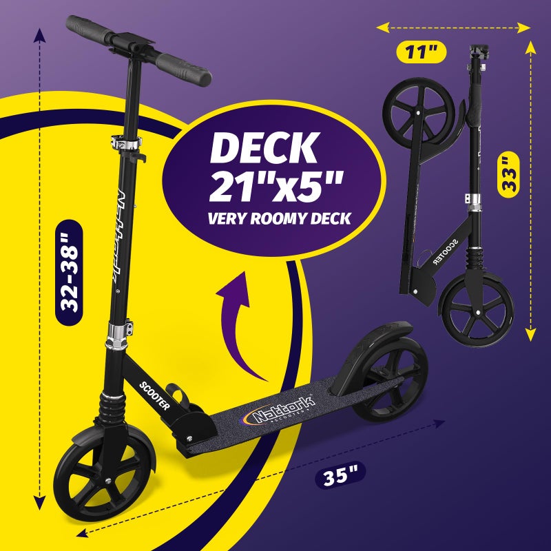 Nattork Kick Scooter for Teens Adults, Max Load 240 LBS, Adjustable Height Foldable with 8" Large Wheels, Anti-Shock Suspension Navy Blue - Image 5