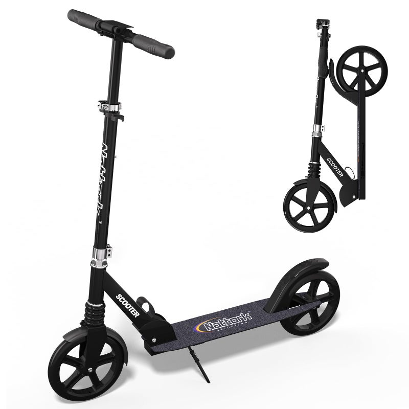 Nattork Kick Scooter for Teens Adults, Max Load 240 LBS, Adjustable Height Foldable with 8" Large Wheels, Anti-Shock Suspension Navy Blue - Image 1