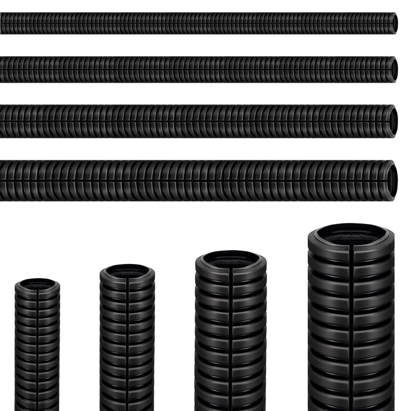 MUZIK Split Wire Loom Tubing, 4 Pack 120 Ft Wire Loom, 1/4" 3/8" 1/2" 3/4" x 30FT Black Flame Retardant PP Conduit for Automotive Wiring & Cable Protection - Image 1