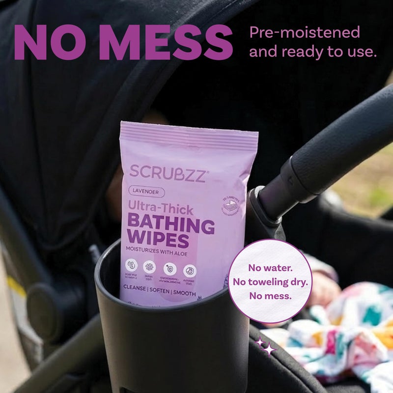 scrubzz Extra Large Bath Wipes for Adults Bathing No Rinse - 80 Disposable Body Cleansing Wipes for Men, Women & Elderly - Great for Gym, Camping, Post Surgery - Shower Wipes - Lavender - Image 5