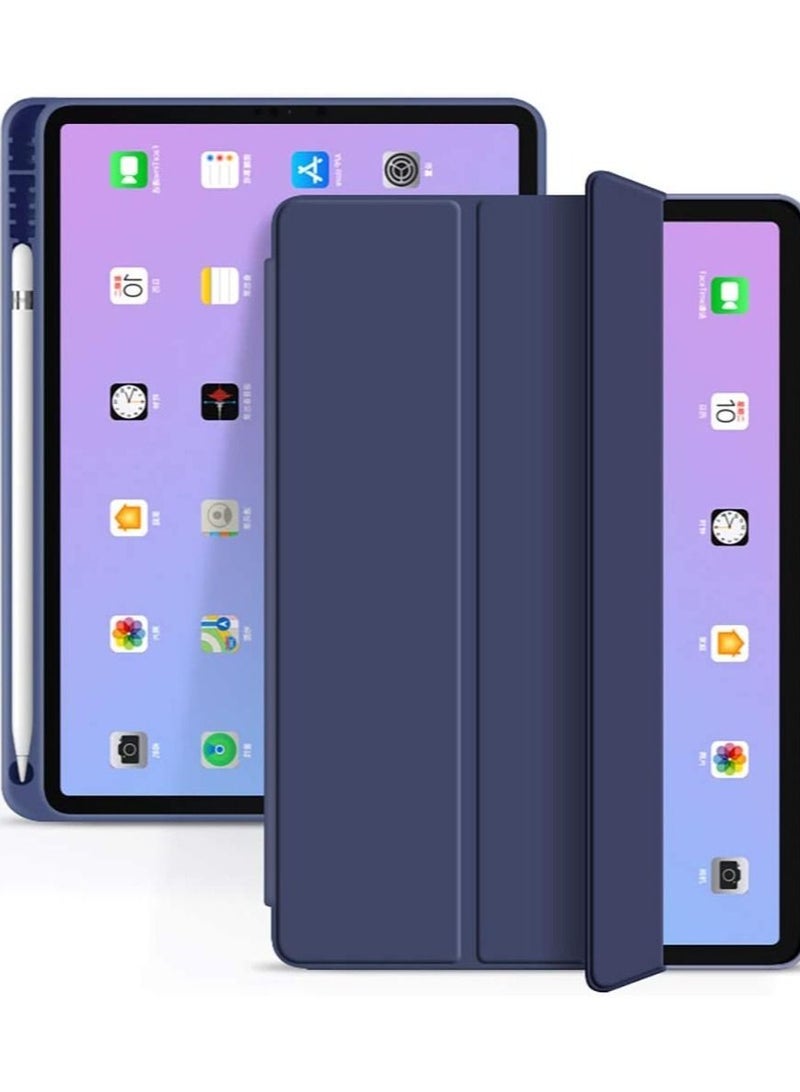 Case For New iPad Air 4 10.9, Silicone Pen Tray Design Ultra Slim Smart Magnetic Back, Trifold Stand Protective Cover with Auto Wake/Sleep, For iPad Air 4 10.9 Inch 2020-Navy - Image 1