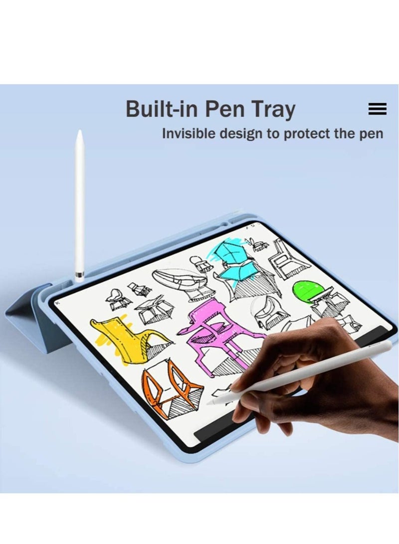 Case For New iPad Air 4 10.9, Silicone Pen Tray Design Ultra Slim Smart Magnetic Back, Trifold Stand Protective Cover with Auto Wake/Sleep, For iPad Air 4 10.9 Inch 2020-Navy - Image 3