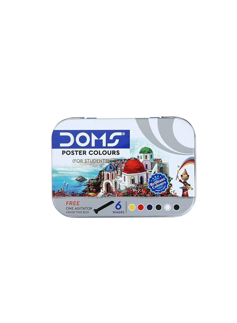 Doms Poster Colours 6 Shades + One Agitator in Tin Box - Image 1