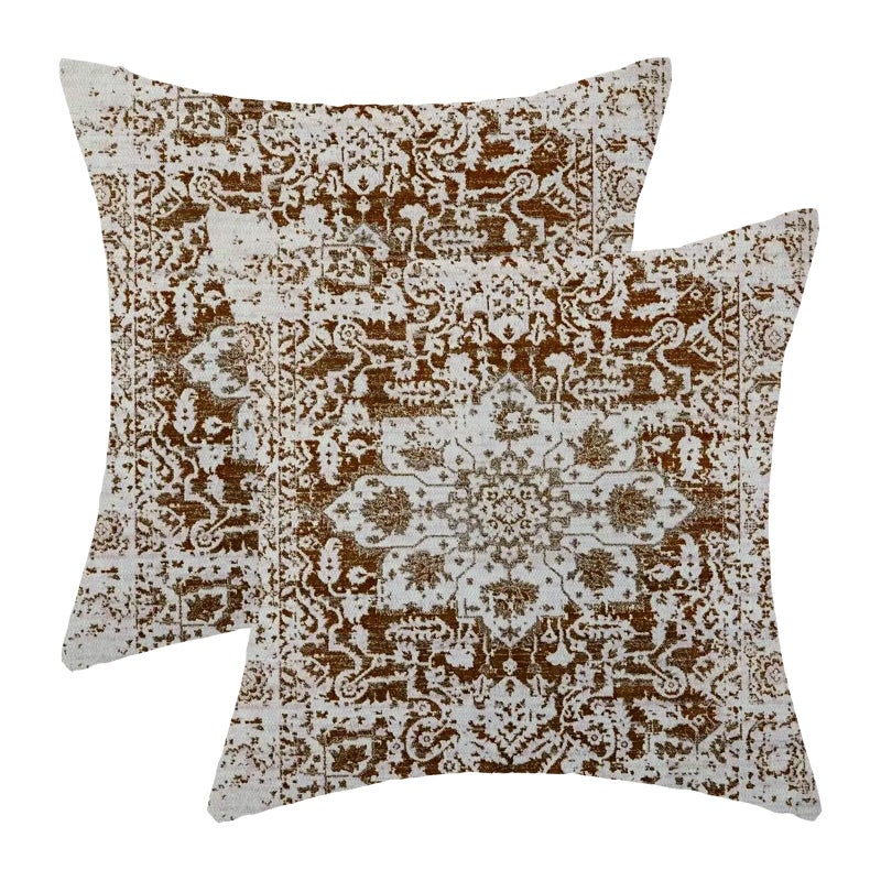 AEIOAE Boho Pillow Covers 18x18 Inch Set of 2 Brown Beige Carpet Pattern Throw Pillows Case Ethnic Design Retro Outdoor Decorative Square Linen Farmhouse Decor Cushion Covers for Home Sofa Couch - Image 1