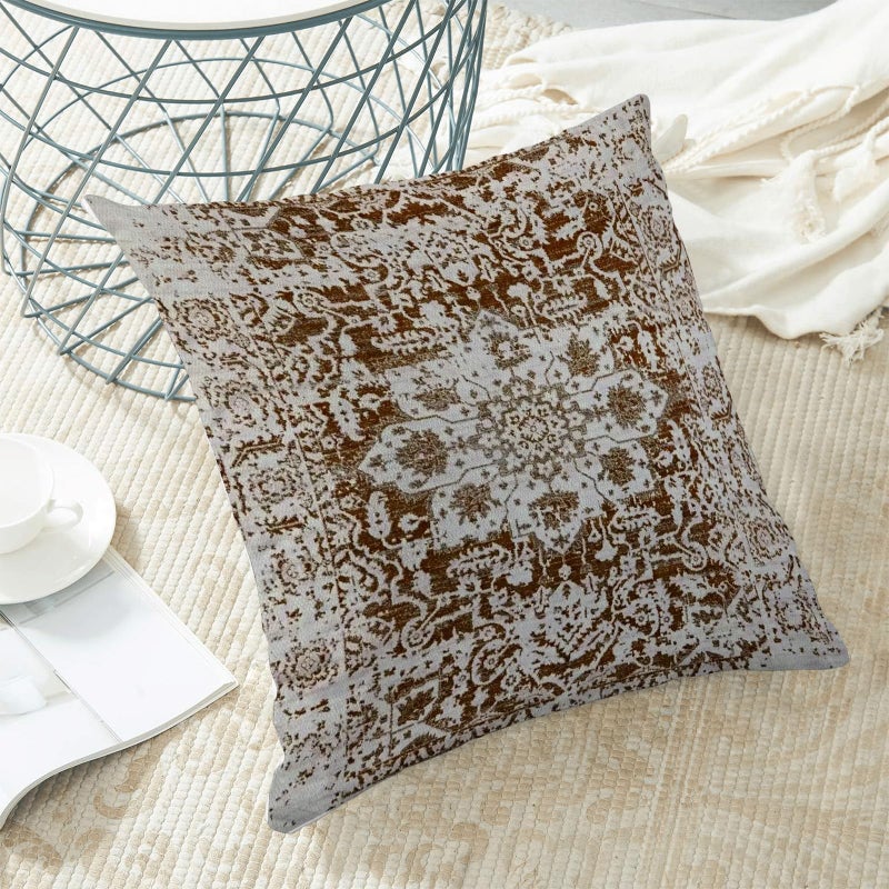 AEIOAE Boho Pillow Covers 18x18 Inch Set of 2 Brown Beige Carpet Pattern Throw Pillows Case Ethnic Design Retro Outdoor Decorative Square Linen Farmhouse Decor Cushion Covers for Home Sofa Couch - Image 4