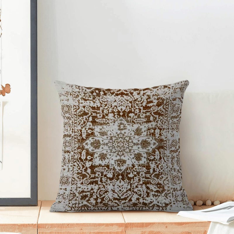 AEIOAE Boho Pillow Covers 18x18 Inch Set of 2 Brown Beige Carpet Pattern Throw Pillows Case Ethnic Design Retro Outdoor Decorative Square Linen Farmhouse Decor Cushion Covers for Home Sofa Couch - Image 3
