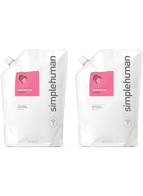 simplehuman - simplehuman Geranium Moisturizing Liquid Hand Soap Refill Pouch 34 Fl Oz Pack of 2 - Image 1