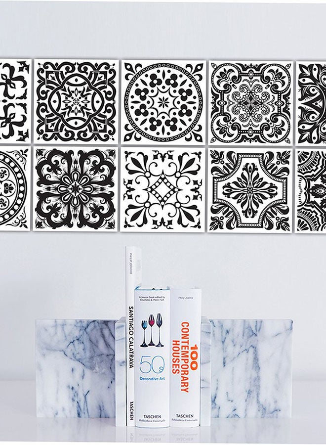 NIBEMINENT Black And White Retro European Tile Stickers Set Of Ten Black/White - Image 1