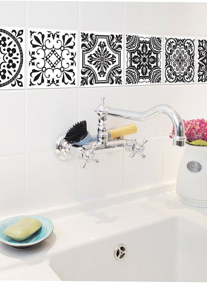 NIBEMINENT Black And White Retro European Tile Stickers Set Of Ten Black/White - Image 3